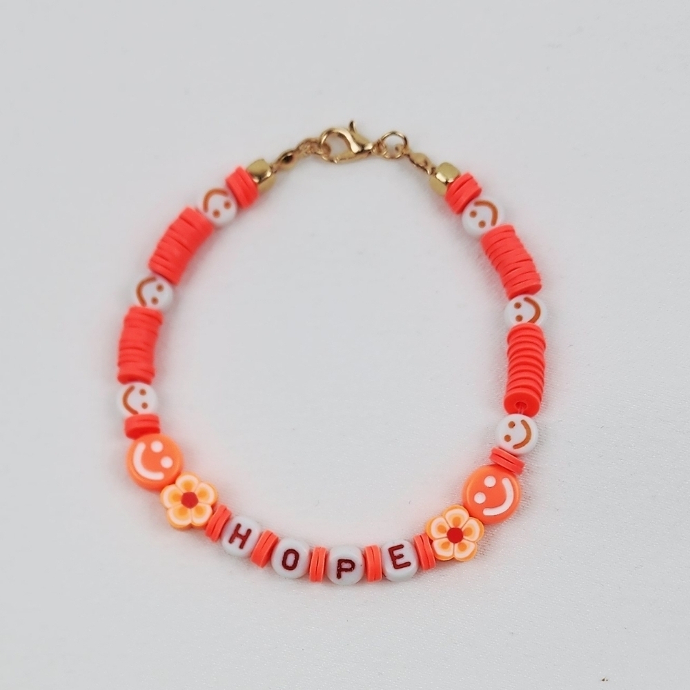 Handmade Word Hope Smiley Face Flower Orange  Bracelet
